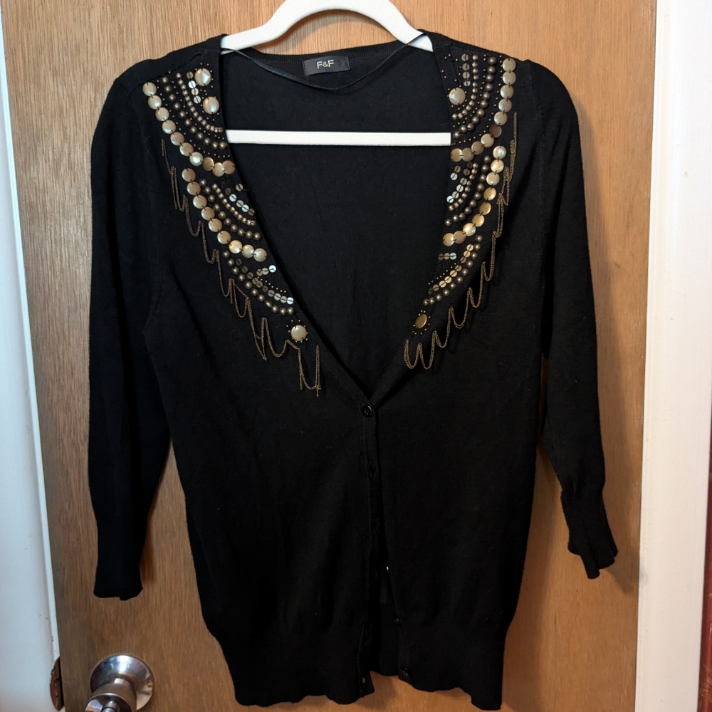 F&F Black Cardigan with Bronze Embellishments